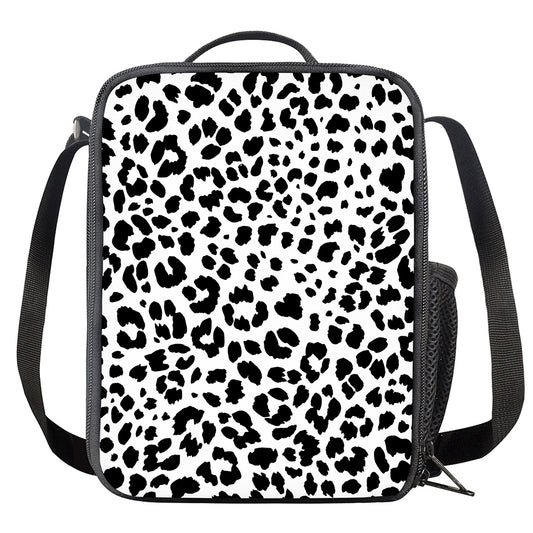 Black And White Jaguar Pattern Print Crossbody Lunch Bag