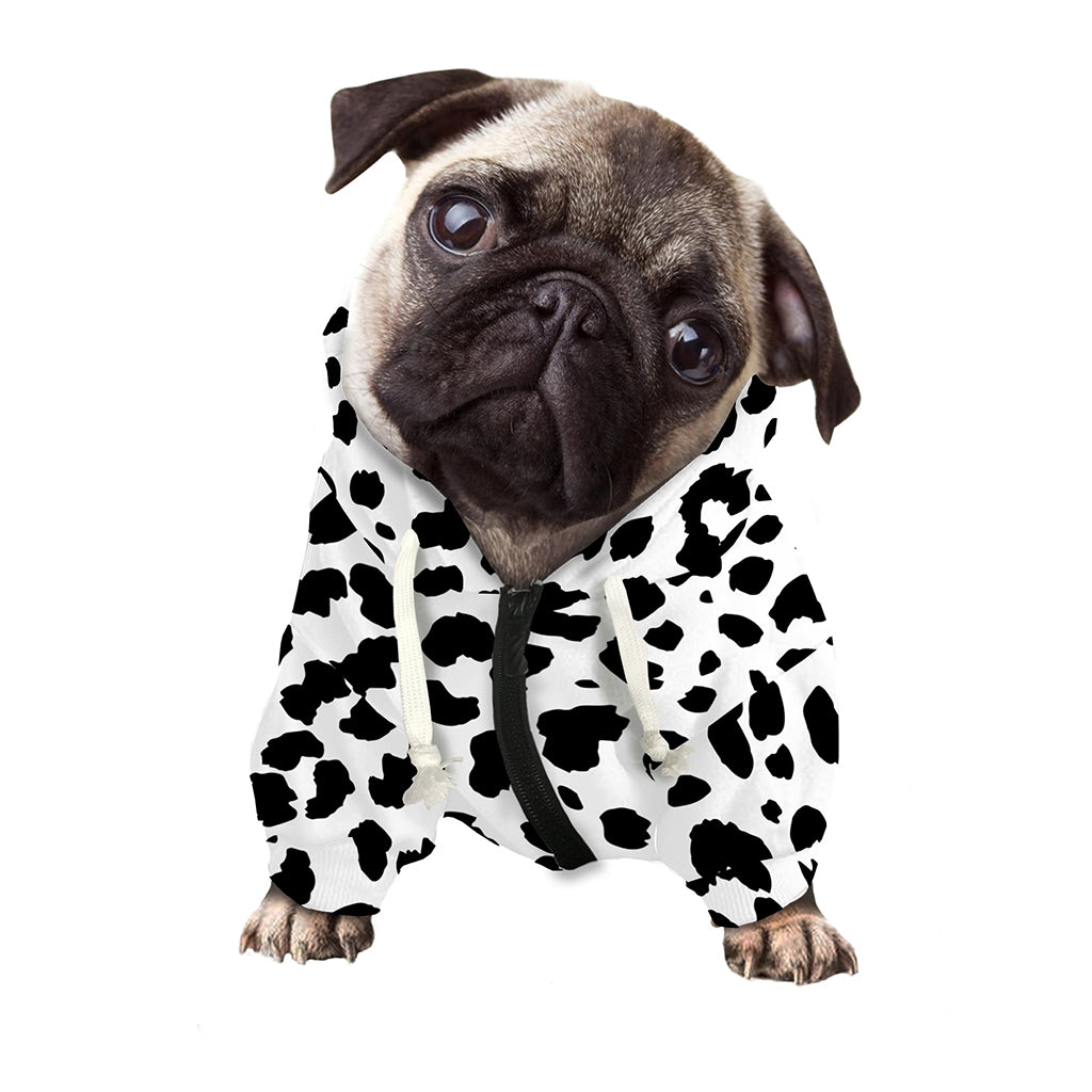 Black And White Jaguar Pattern Print Dog Zip Up Hoodie