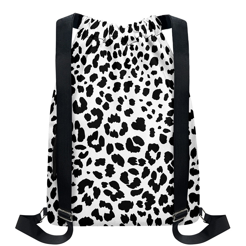Black And White Jaguar Pattern Print Drawstring Backpack