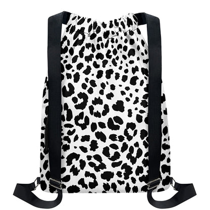 Black And White Jaguar Pattern Print Drawstring Backpack