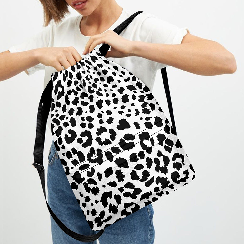 Black And White Jaguar Pattern Print Drawstring Backpack