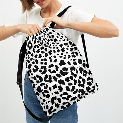 Black And White Jaguar Pattern Print Drawstring Backpack