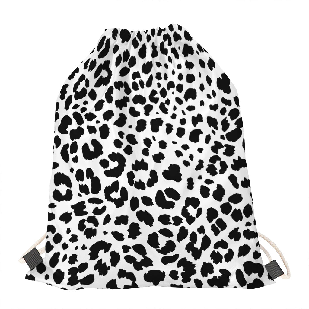 Black And White Jaguar Pattern Print Drawstring Bag