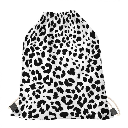 Black And White Jaguar Pattern Print Drawstring Bag
