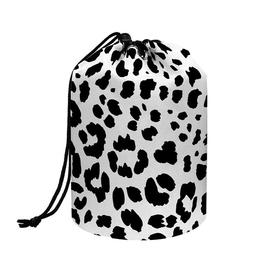 Black And White Jaguar Pattern Print Drawstring Makeup Bag
