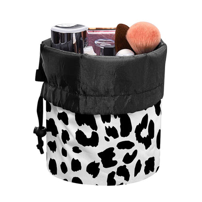 Black And White Jaguar Pattern Print Drawstring Makeup Bag