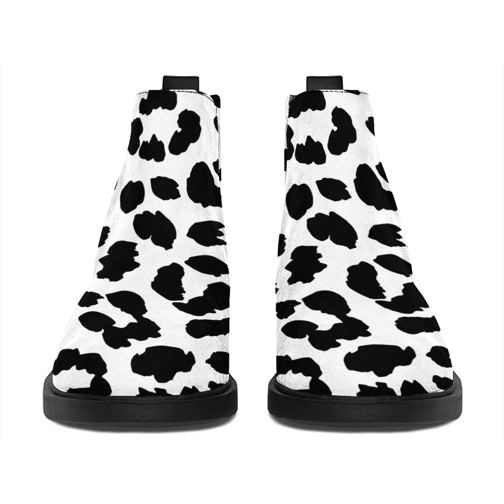 Black And White Jaguar Pattern Print Flat Ankle Boots