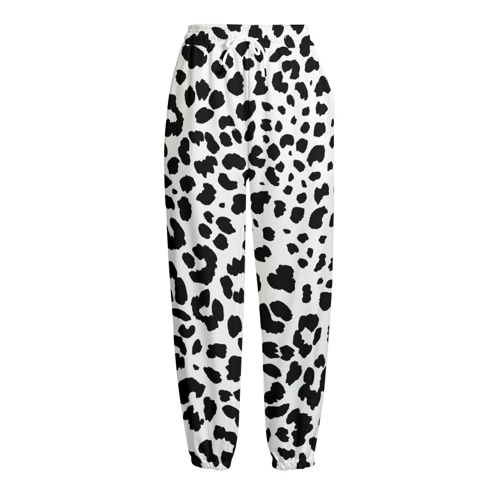 Black And White Jaguar Pattern Print Fleece Lined Knit Pants
