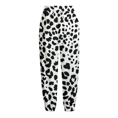 Black And White Jaguar Pattern Print Fleece Lined Knit Pants