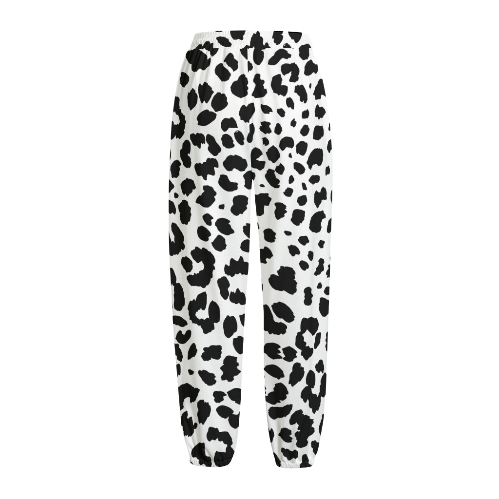 Black And White Jaguar Pattern Print Fleece Lined Knit Pants