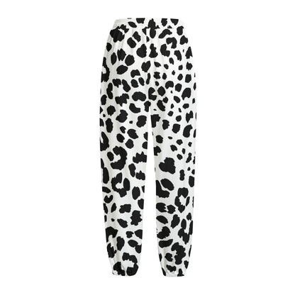 Black And White Jaguar Pattern Print Fleece Lined Knit Pants