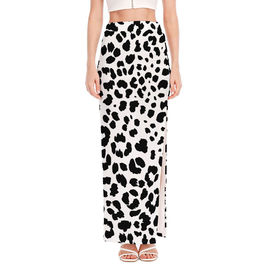 Black And White Jaguar Pattern Print High Slit Maxi Skirt
