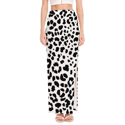 Black And White Jaguar Pattern Print High Slit Maxi Skirt