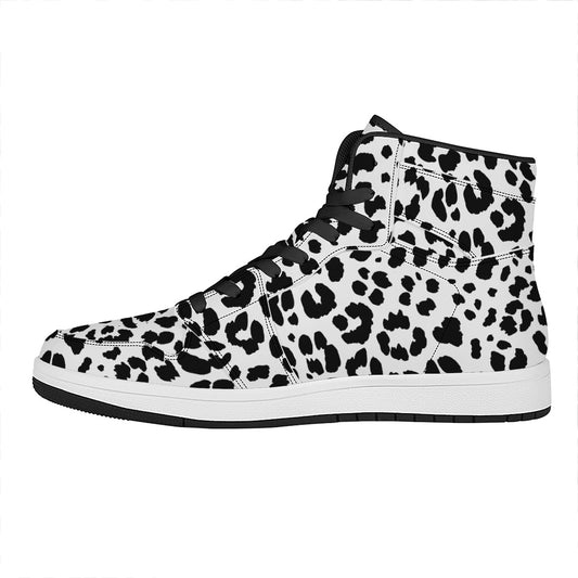 Black And White Jaguar Pattern Print High Top Leather Sneakers