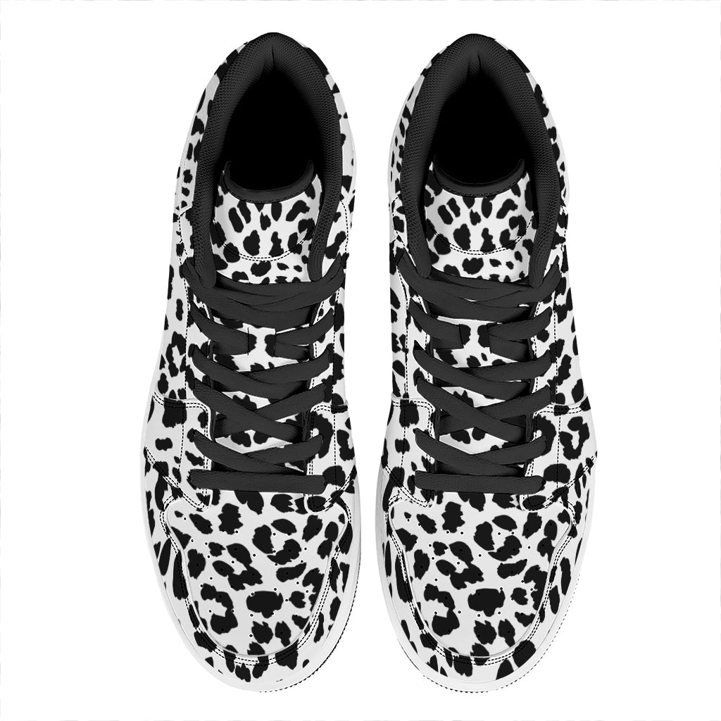 Black And White Jaguar Pattern Print High Top Leather Sneakers