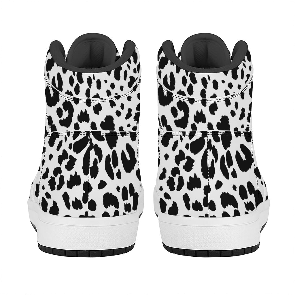 Black And White Jaguar Pattern Print High Top Leather Sneakers