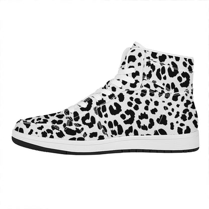 Black And White Jaguar Pattern Print High Top Leather Sneakers