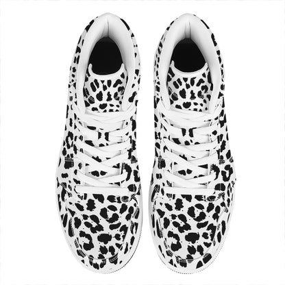 Black And White Jaguar Pattern Print High Top Leather Sneakers