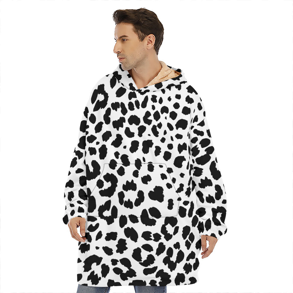 Black And White Jaguar Pattern Print Hoodie Blanket
