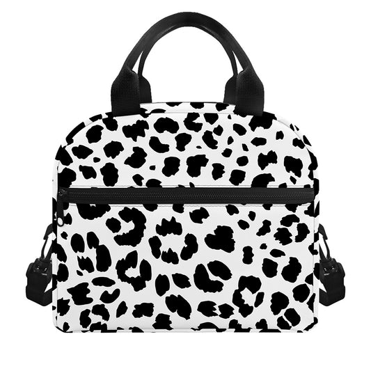 Black And White Jaguar Pattern Print Insulated Lunch Bag