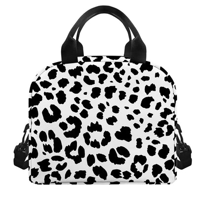 Black And White Jaguar Pattern Print Insulated Lunch Bag