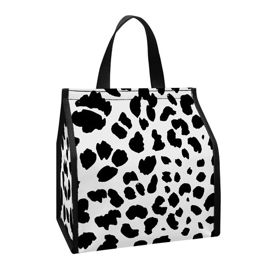 Black And White Jaguar Pattern Print Insulated Lunch Tote