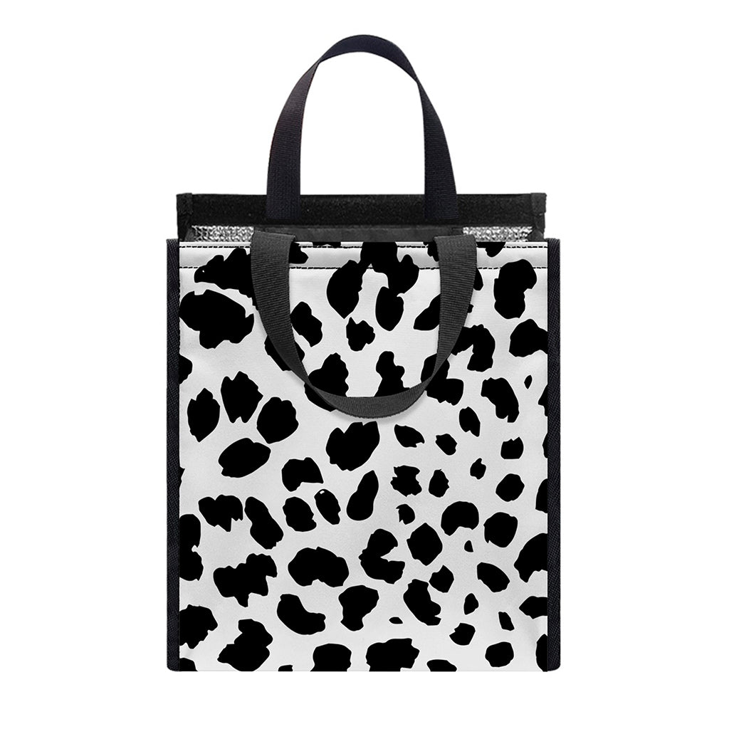 Black And White Jaguar Pattern Print Insulated Lunch Tote