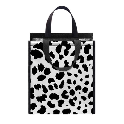 Black And White Jaguar Pattern Print Insulated Lunch Tote