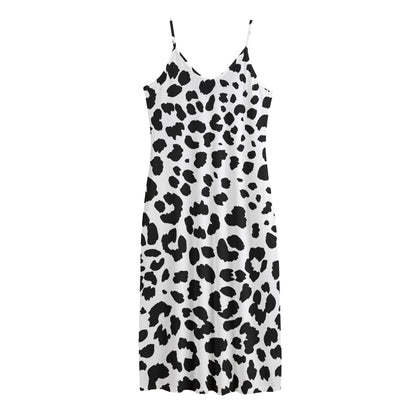 Black And White Jaguar Pattern Print Jersey Midi Cami Dress