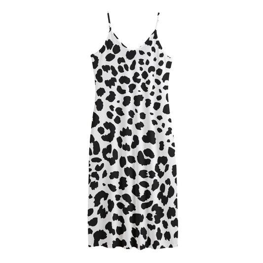 Black And White Jaguar Pattern Print Jersey Midi Cami Dress
