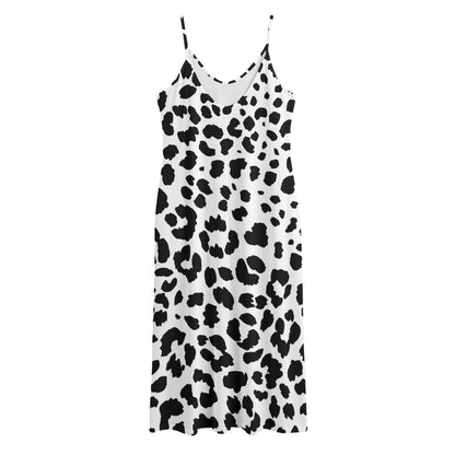 Black And White Jaguar Pattern Print Jersey Midi Cami Dress