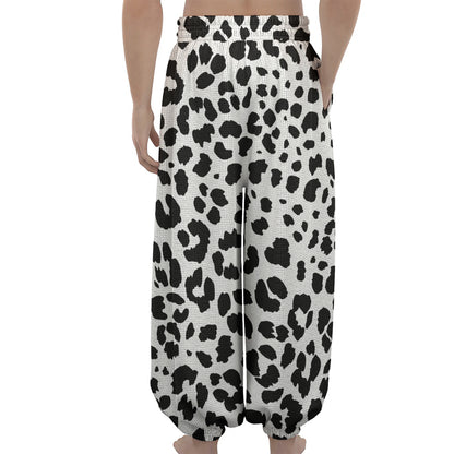 Black And White Jaguar Pattern Print Lantern Pants