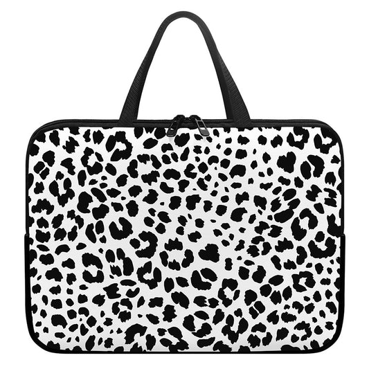 Black And White Jaguar Pattern Print Laptop Sleeve With Handle