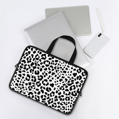 Black And White Jaguar Pattern Print Laptop Sleeve With Handle
