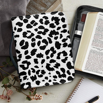 Black And White Jaguar Pattern Print Leather Bible Cover