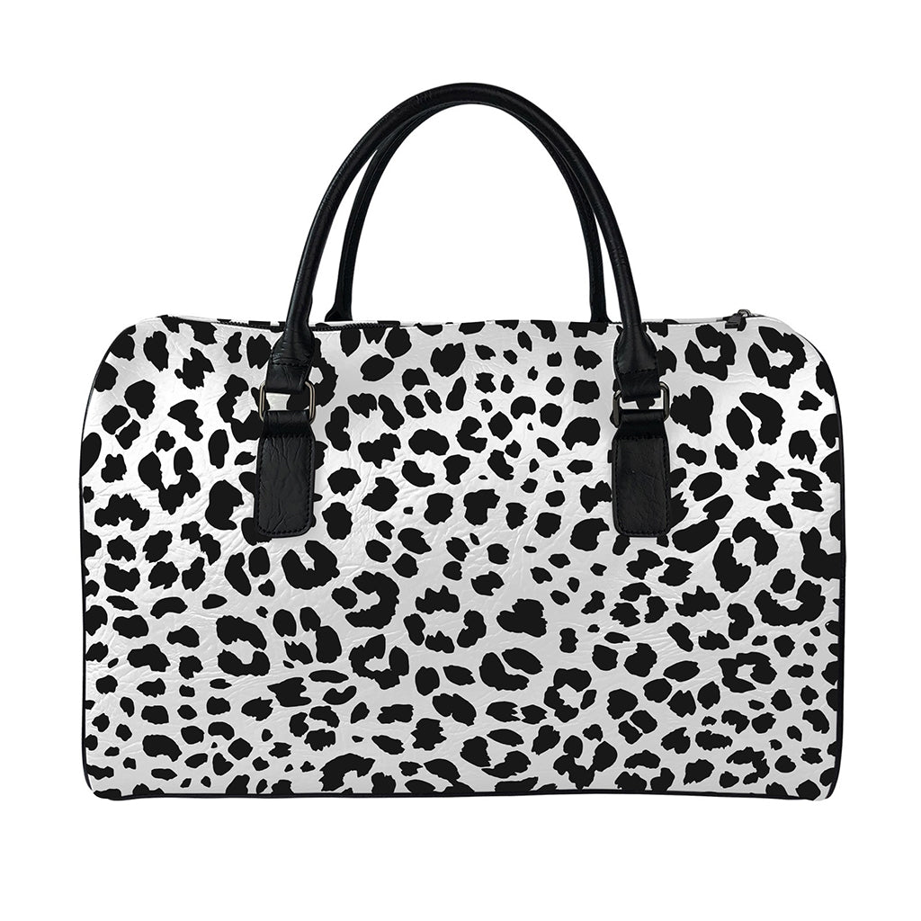 Black And White Jaguar Pattern Print Leather Duffle Bag