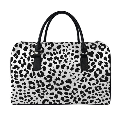 Black And White Jaguar Pattern Print Leather Duffle Bag