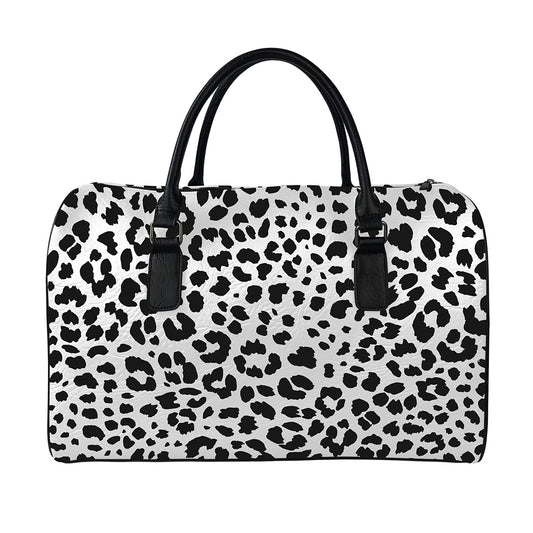 Black And White Jaguar Pattern Print Leather Duffle Bag
