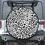 Black And White Jaguar Pattern Print Leather Spare Tire Cover
