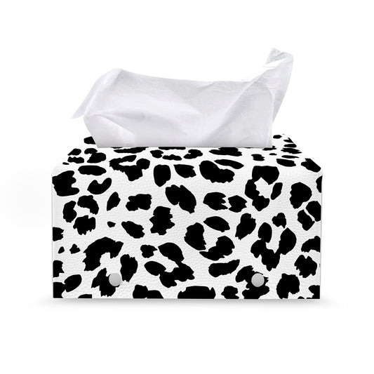 Black And White Jaguar Pattern Print Leather Tissue Box Cover