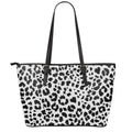 Black And White Jaguar Pattern Print Leather Tote Bag With Zipper