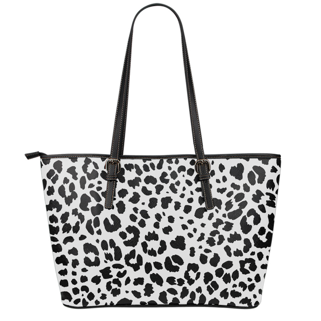 Black And White Jaguar Pattern Print Leather Tote Bag
