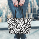 Black And White Jaguar Pattern Print Leather Tote Bag
