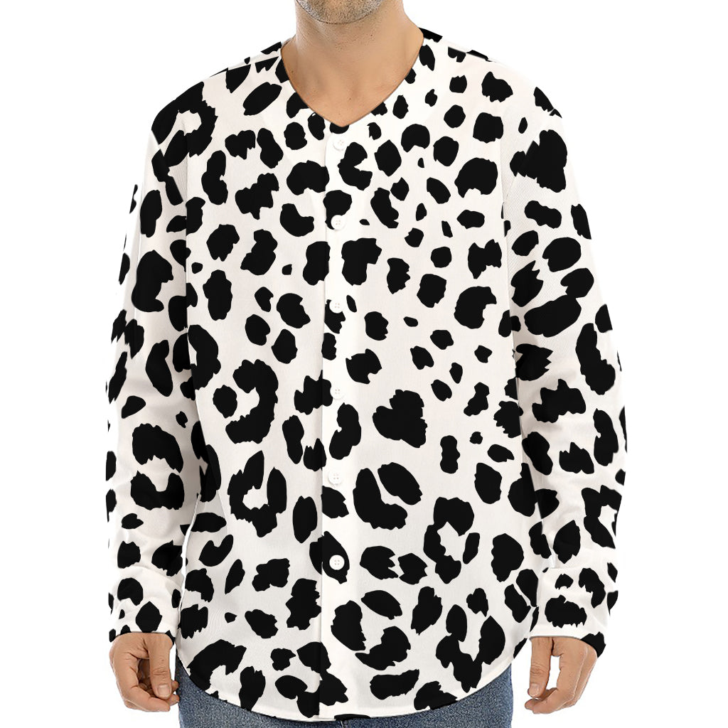 Black And White Jaguar Pattern Print Long Sleeve Baseball Jersey