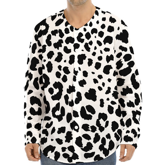 Black And White Jaguar Pattern Print Long Sleeve Baseball Jersey