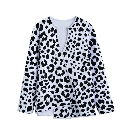 Black And White Jaguar Pattern Print Long Sleeve Short Coat