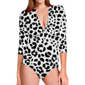 Black And White Jaguar Pattern Print Long Sleeve Swimsuit