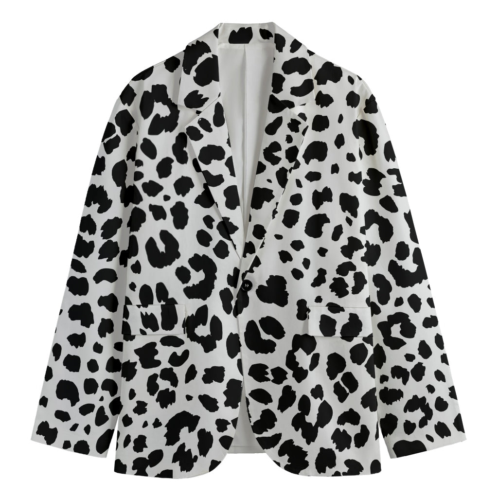 Black And White Jaguar Pattern Print Men's Cotton Blazer