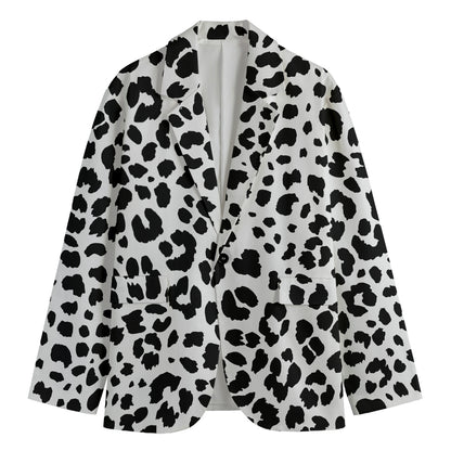Black And White Jaguar Pattern Print Men's Cotton Blazer