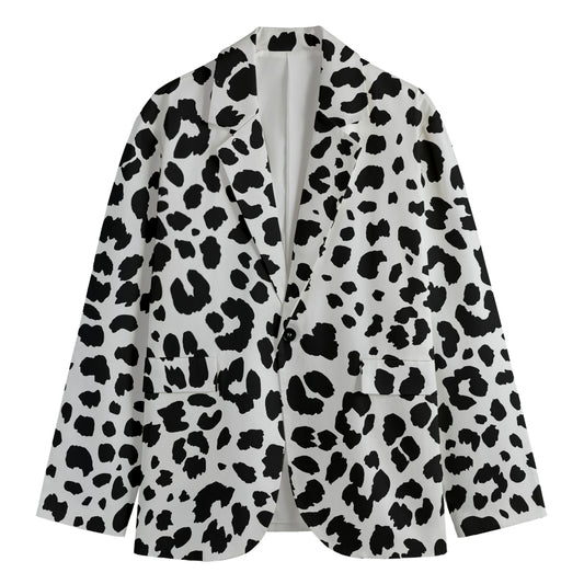Black And White Jaguar Pattern Print Men's Cotton Blazer